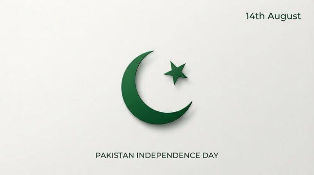 Pakistan Independence Day Posters. 14th August Text and Date Celebration. Crescent Moon and Star Symbols.