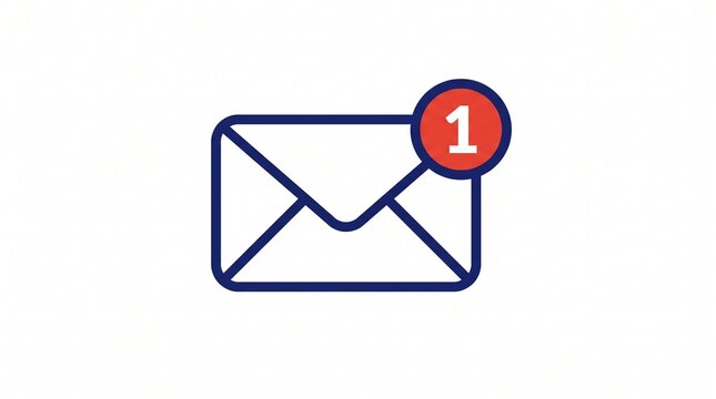 Email notification icon with unread badge, modern envelope symbol for mobile interface, web design messaging element, minimalist communication logo, blue and red flat style