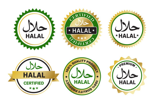 Set of green halal certification badges and labels in vector format