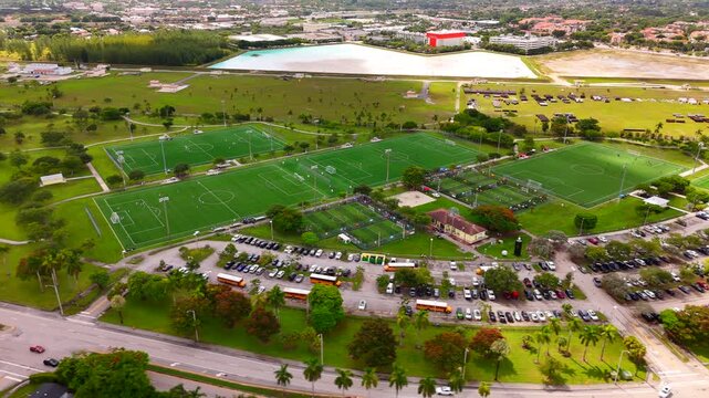 Aerial Miami soccer park 4k
