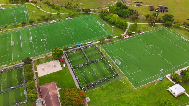 Aerial stock footage soccer fields in Miami Kendall Lakes Florida