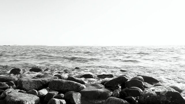 Gentle Waves on a Pebble Beach in Japan