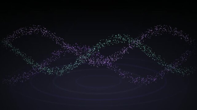 Glowing particle DNA strands rotate and twist in dark space