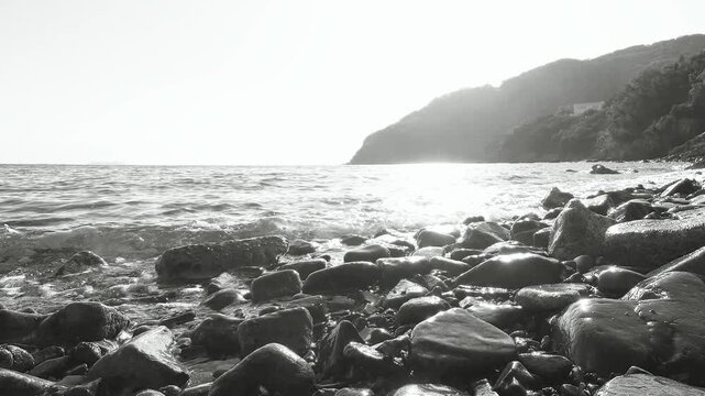 Gentle Waves on a Pebble Beach in Japan