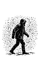 Fototapeta premium A solitary person walking through a heavy snowstorm illustration.
