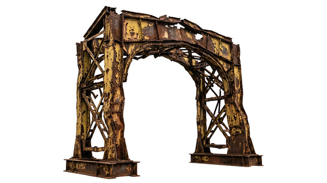 Large Antique Rusted Iron Railway Bridge Arch Isolated on a Pure White Background