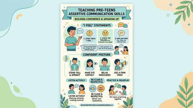 Assertive Communication Skills Educational Infographic for Pre-teens and Children