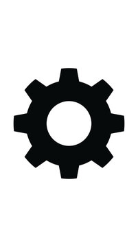 Black silhouette of a mechanical gear icon isolated on white background.