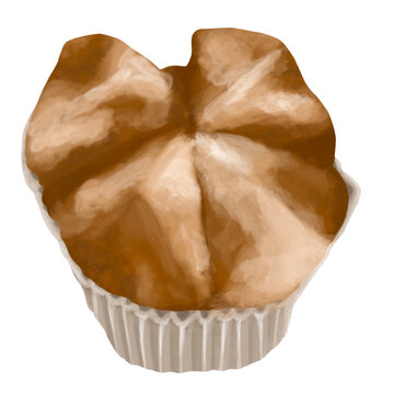 Hand drawn Indonesian bolu kukus mekar steamed sponge cupcake, traditional blooming sweet cake illustration element isolated background 