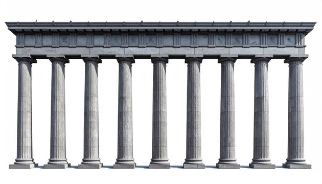 Majestic stone columns support an ornate architectural frieze