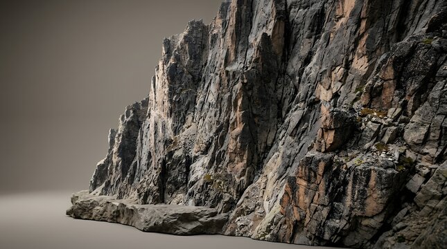 Steep rocky mountain cliff face with rugged geological texture and natural stone formations.