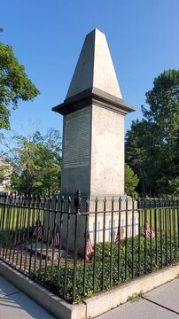 Lexington battlefield memorial plaque in granite, Lexington, MA on August 12, 2026.
American 250th Birthday.
