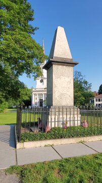 Lexington battlefield memorial plaque in granite, Lexington, MA on August 12, 2026.
American 250th Birthday.
