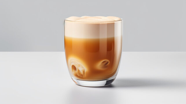Iced Coffee Swirl: A refreshing glass of iced coffee with creamy swirls, topped with a frothy layer of foam, perfect for a hot day.