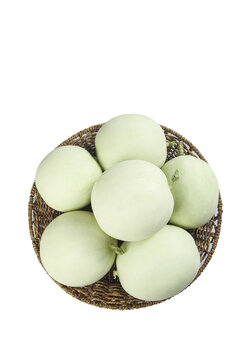 Fresh Green Melons in Wicker Basket - Healthy Organic Fruit Display