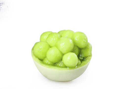 Fresh Green Jade Melon Balls from Shandong Nanhui - Sweet Juicy Summer Fruit Bowl on White Background