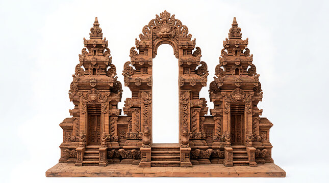 Miniature Balinese Candi Bentar Gateway Sculpture Made from Intricately Carved Terracotta