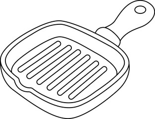 Grill pan line drawing for coloring and cooking education.