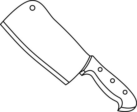 Kitchen cleaver line drawing for coloring and cooking education.