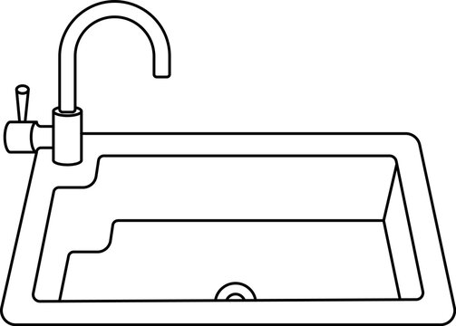 Kitchen sink line drawing for coloring and home education.