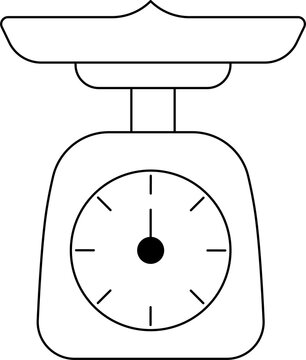 Kitchen scale line drawing for coloring and cooking education.