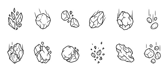 Falling rocks and asteroids collection, hand-drawn style © Berkah