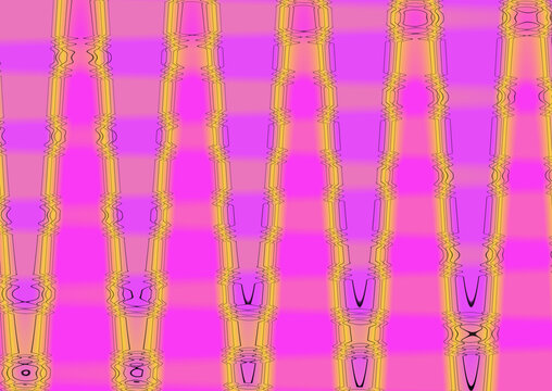 Abstract background with vibrant pink and yellow vertical wavy lines and geometric patterns