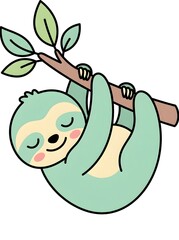 Obraz premium Cute cartoon sloth hanging from tree branch illustration with illustration wildlife sleeping