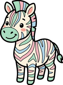Cute pastel colored zebra illustration with illustration wildlife character friendly background