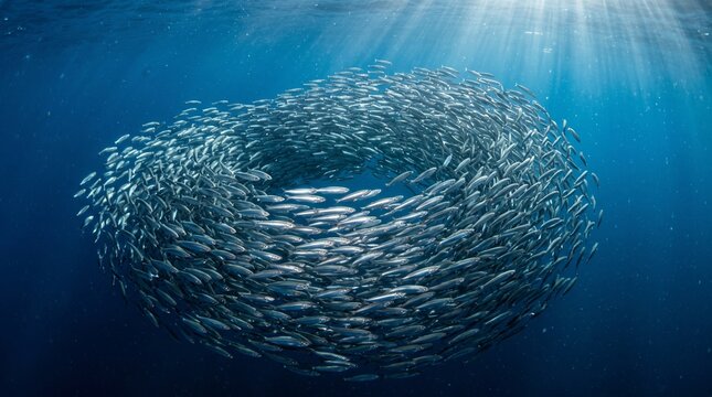 Massive school of sardines swimming in circles.

