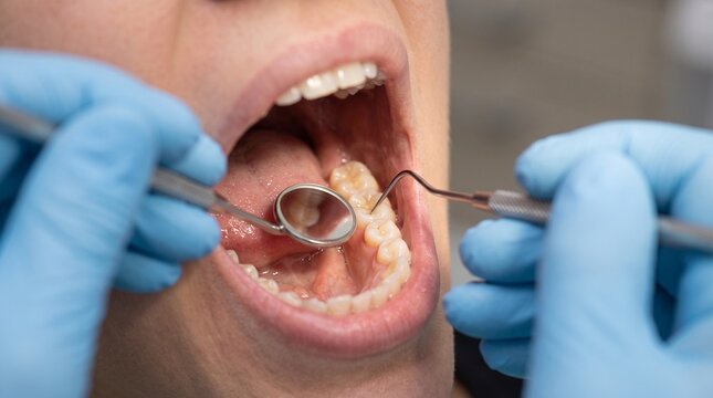 Professional dentist performing a dental checkup.
