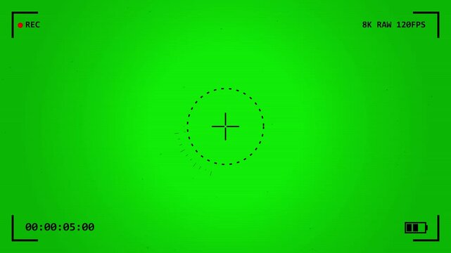 Green screen viewfinder overlay with digital interface elements and scan lines, surveillance camera recording effect