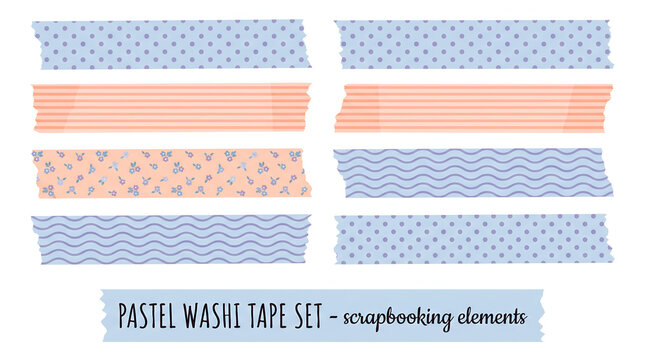 Washi tape strips feature various pastel patterns designed for crafting and digital scrapbooking projects.