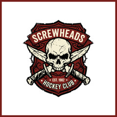 Fototapeta premium Screwheads Hockey Club Skull and Crossed Daggers Crest Logo