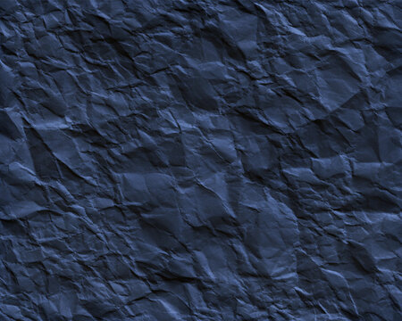 Abstract black crumpled paper texture with deep folds and rough surface, dark grunge background for posters, branding, packaging, overlays and creative design.