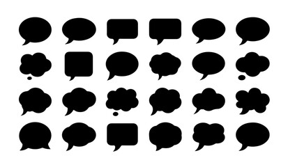 Fototapeta premium Collection of diverse black speech bubble icons and thought clouds for communication design and interface.