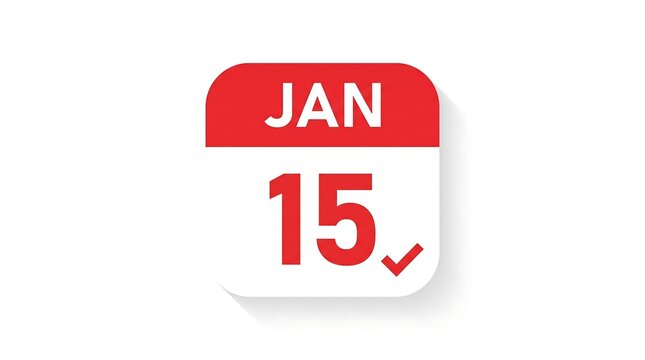 A flat digital icon depicts a calendar page showing the date of January fifteenth.