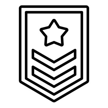 rank outline icon. shield badge with star and chevron. military achievement honor