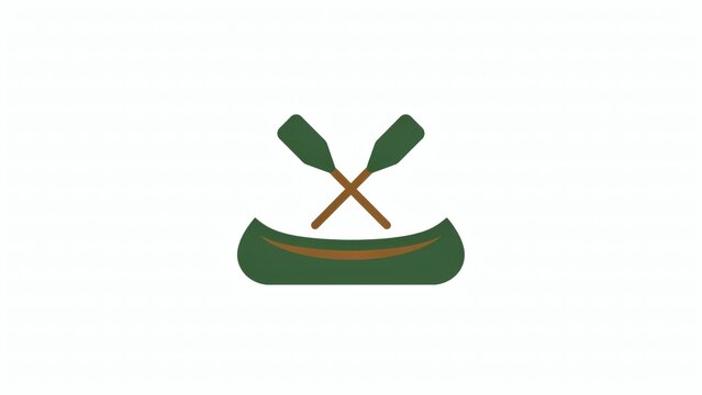 Minimalist canoe icon with crossed paddles representing outdoor adventure with vector illustration green