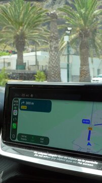 Driving a car with gps navigation on el hierro island road