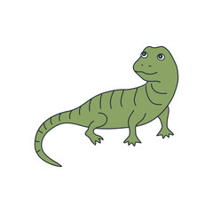 Obraz premium Cute Monitor Lizard. Cool Reptile. Hand drawn illustration. Reptile in Green isolated on Transparent Background. 