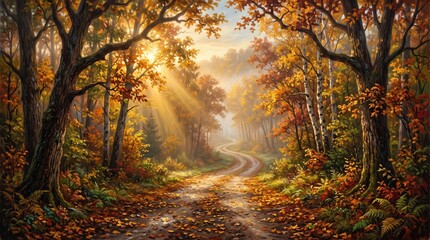 Fototapeta premium Autumn forest road