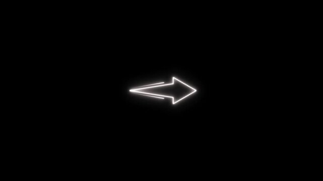 Minimalist white neon arrow pulsing on black background, for ui pointer, direction