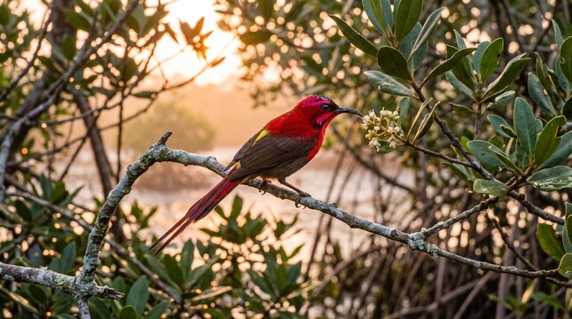 Crimson sunbird perched