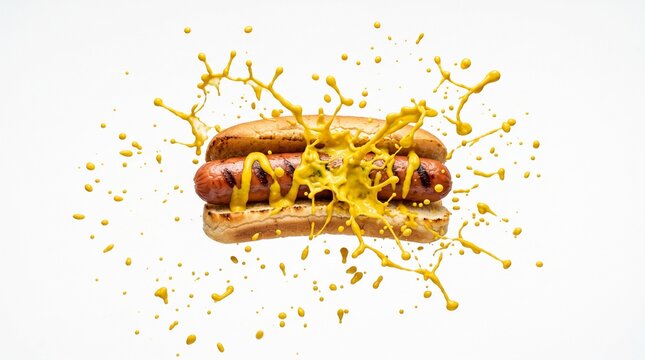 Floating mustard hotdog