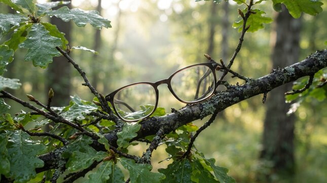 Glasses on branch