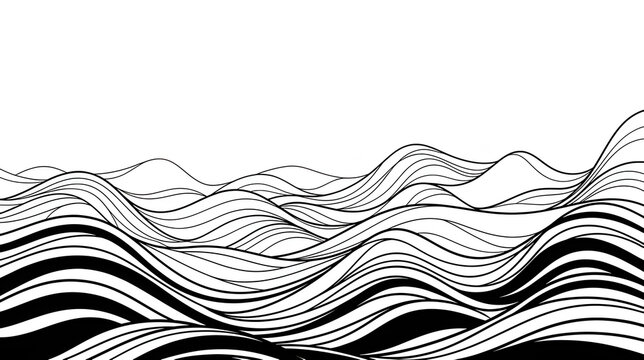 Japanese-style line art illustration of sea waves, abstract ocean wave background vector, beautiful appearance