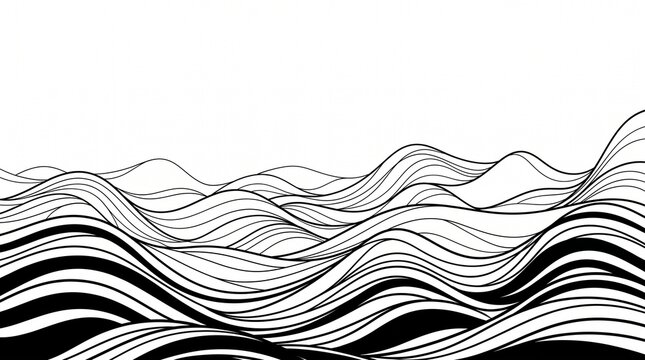 Japanese-style line art illustration of sea waves, abstract ocean wave background vector