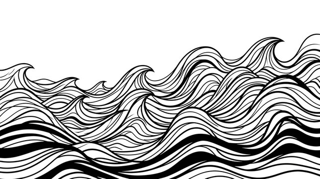 Japanese style sea wave line art illustration abstract ocean waves background vector