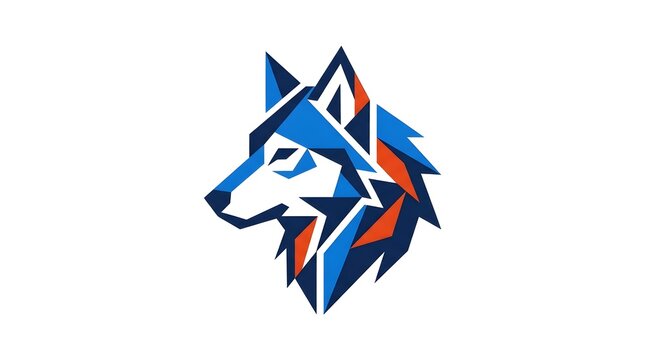 Geometric wolf head logo design in blue and orange colors